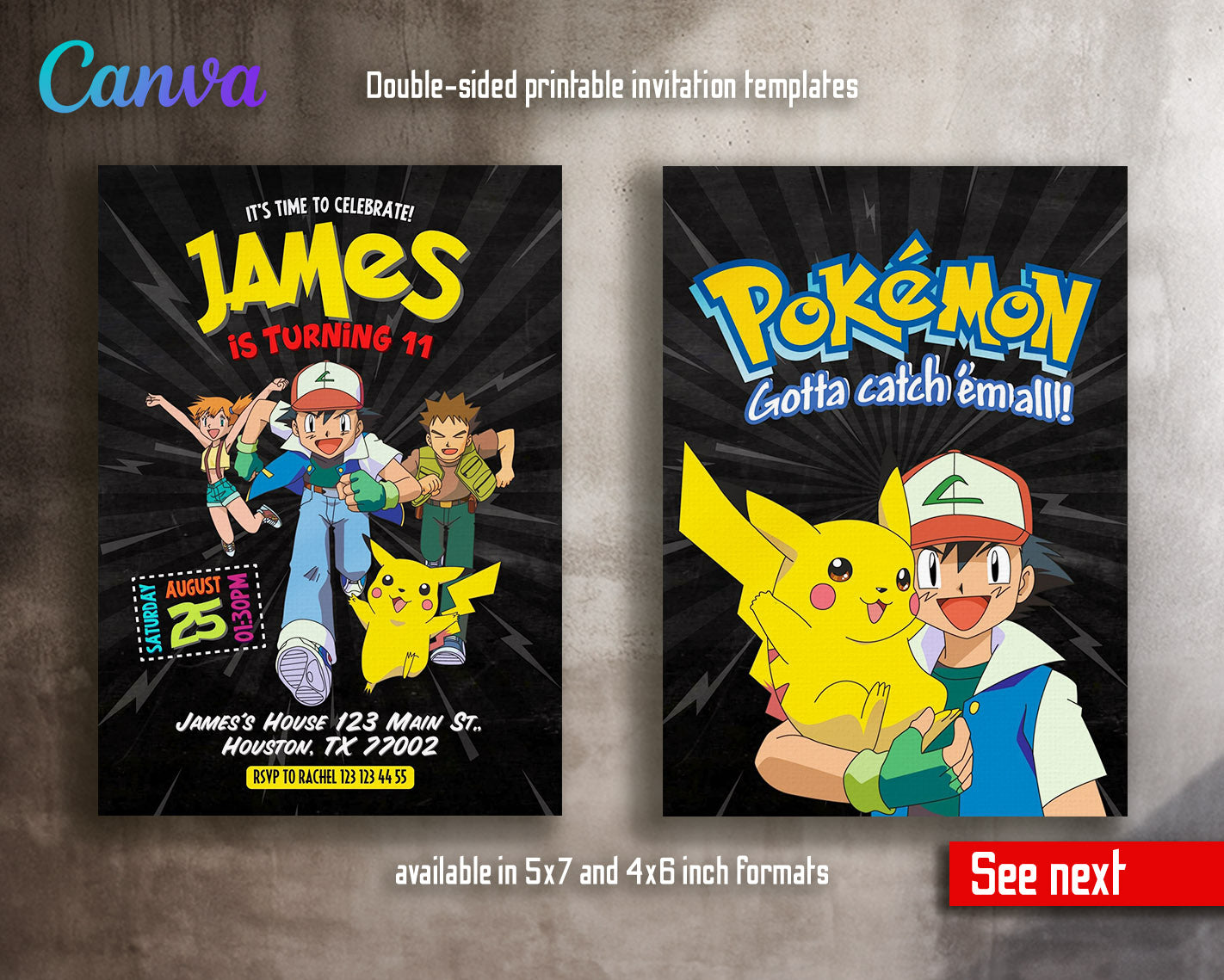 Pokemon Pikachu  customizable invitation template | Share or Print |  | OC356