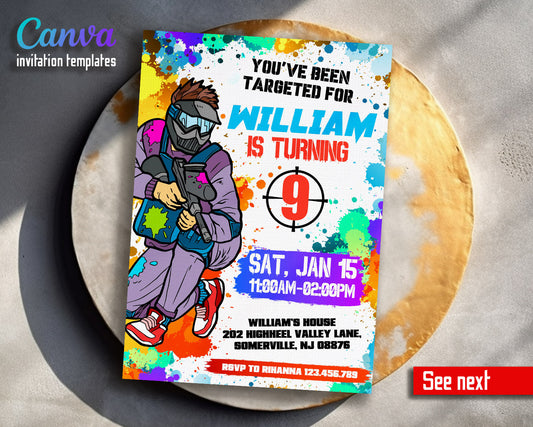 Paintball Airsoft battle customizable invitation template | Share or Print | boy | MH583