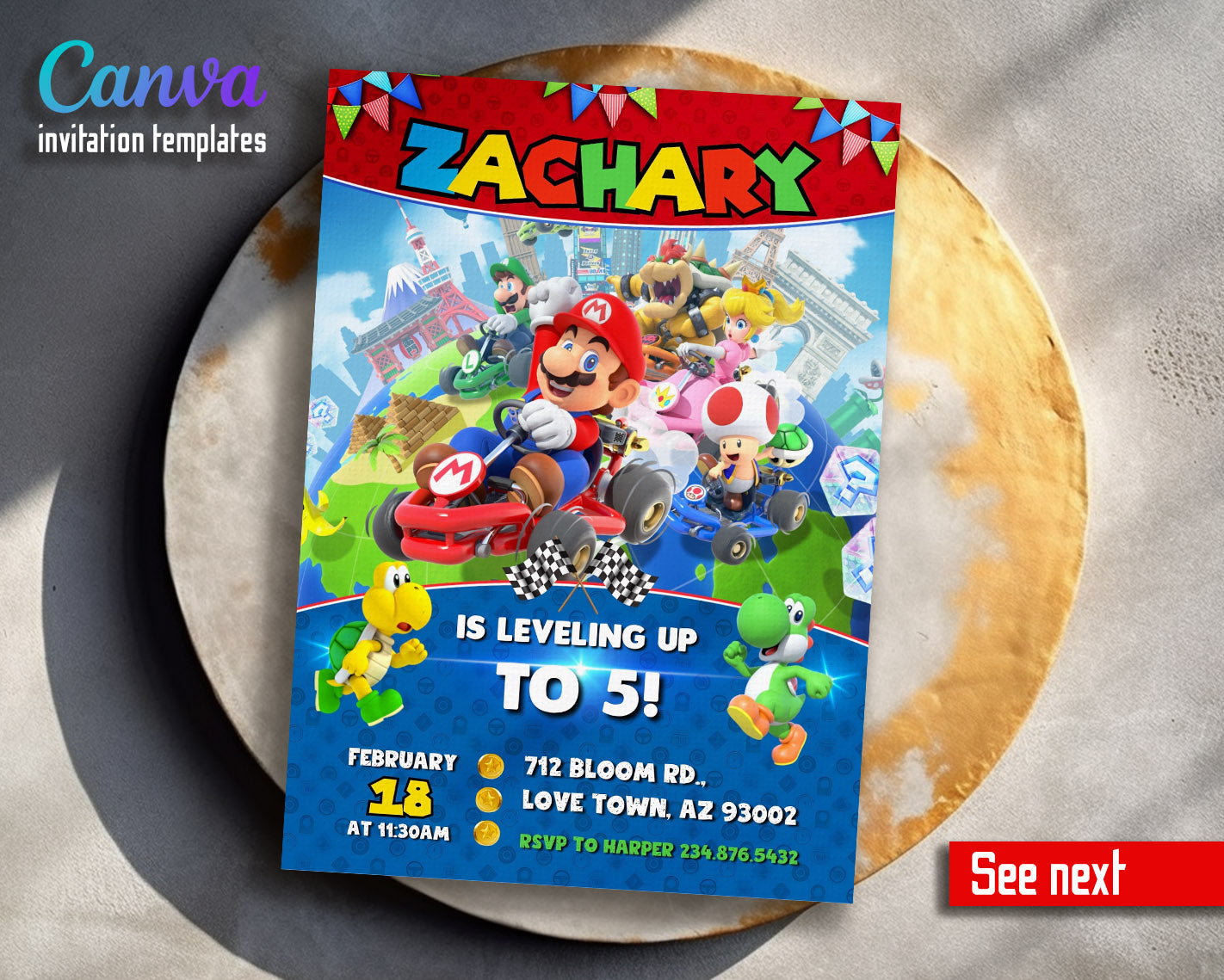 Mario Kart Gamer customizable invitation template | Share or Print | boy | YB591