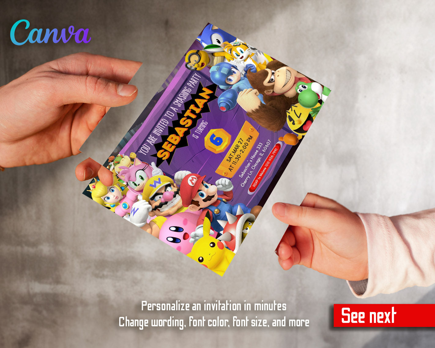 Super Smash Mario Bros customizable invitation template | Share or Print |  | UI126