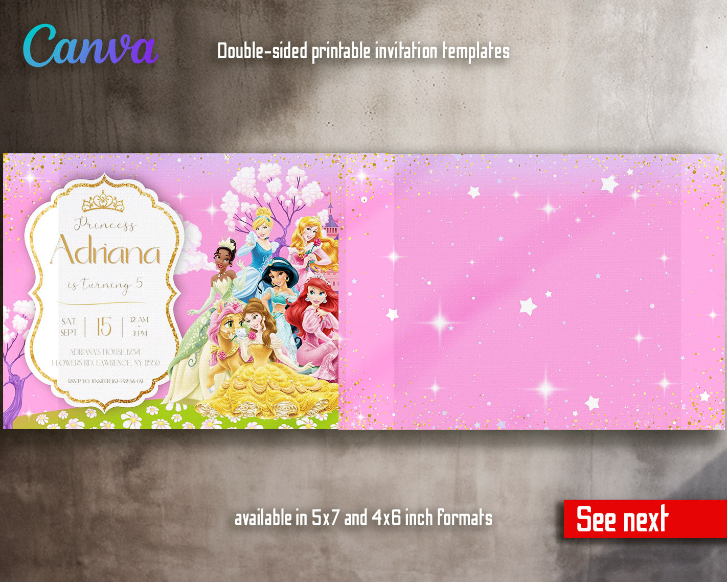 Disney Princess  customizable invitation template | Share or Print | girl | OG342