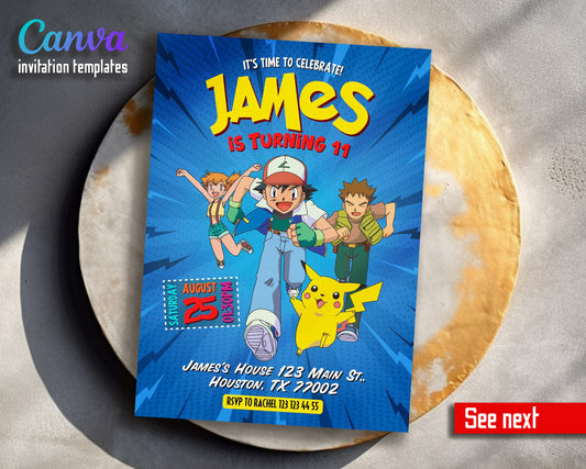 Pokemon Pikachu  customizable invitation template | Share or Print |  | KM722