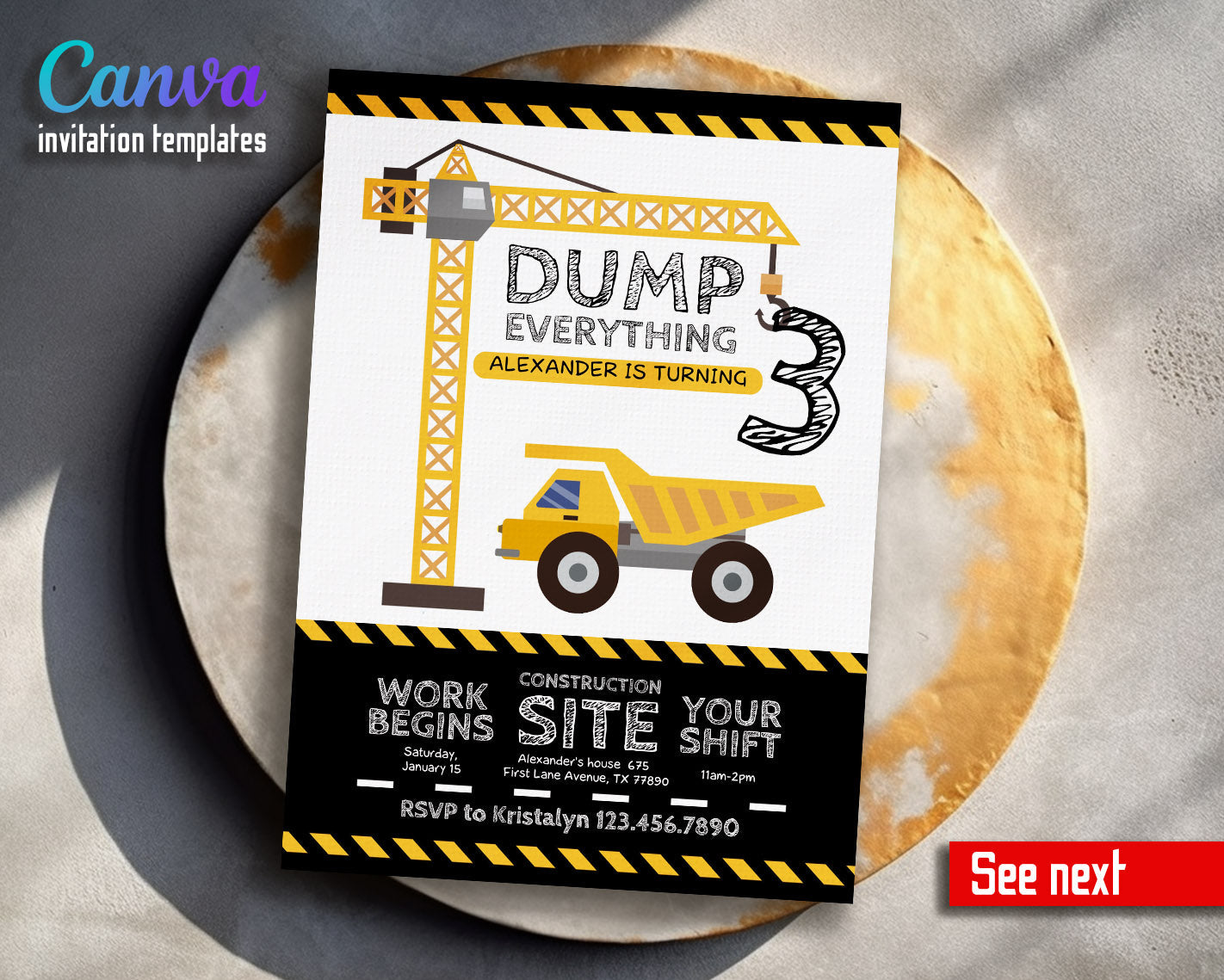 Dump Truck Construction customizable invitation template | Share or Print | boy | CZ150