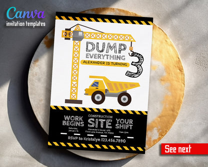 Dump Truck Construction customizable invitation template | Share or Print | boy | CZ150