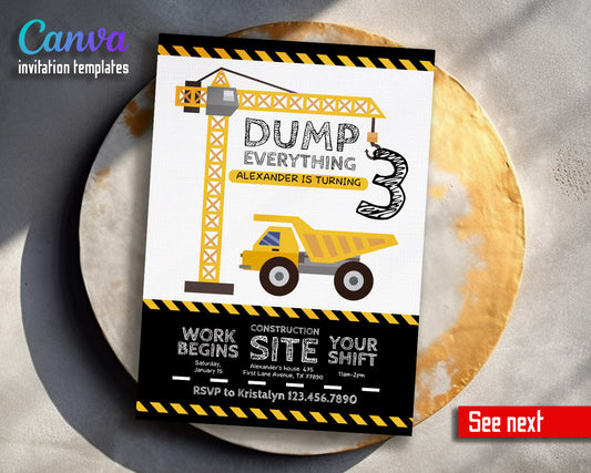 Dump Truck Construction customizable invitation template | Share or Print | boy | CZ150