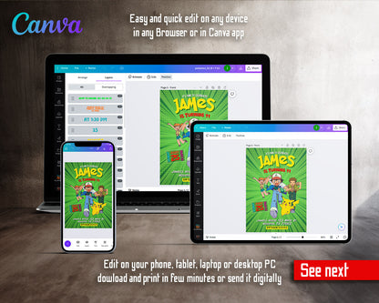 Pokemon Pikachu  customizable invitation template | Share or Print |  | NO020