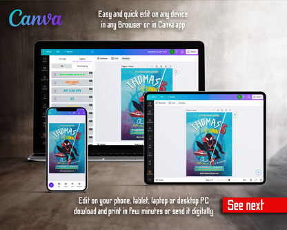 Spider Man Across the Spider-Verse customizable invitation template | Share or Print | boy | UZ034