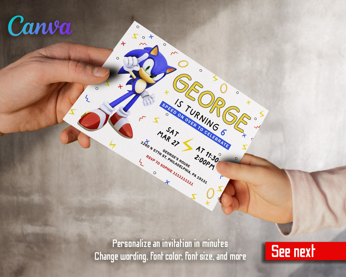 Sonic the Hedgehog customizable invitation template | Share or Print |  | YM323