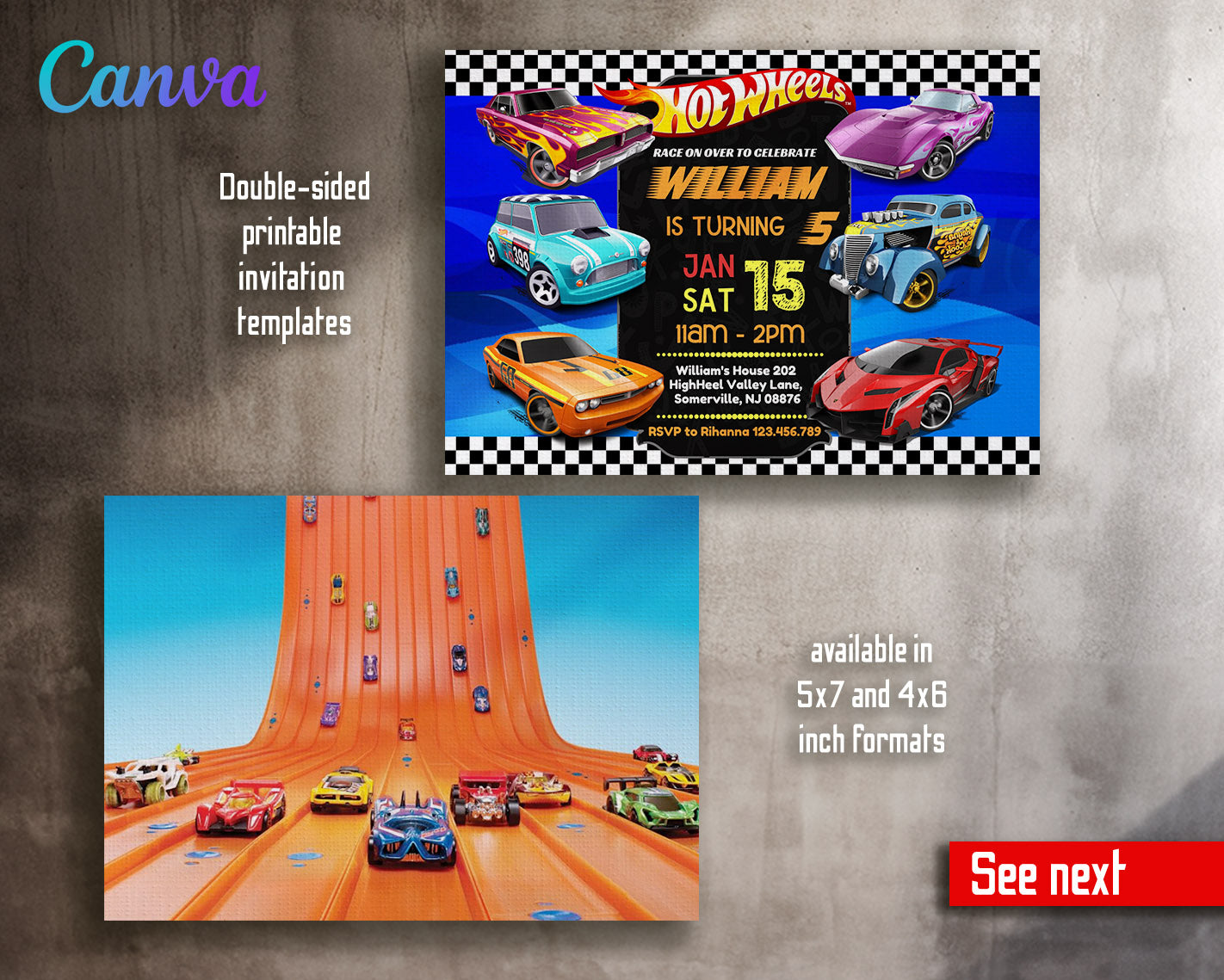 Hot Wheels Racing  customizable invitation template | Share or Print | boy | VF282