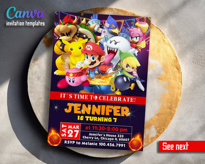Super Smash Mario Bros customizable invitation template | Share or Print |  | BL652
