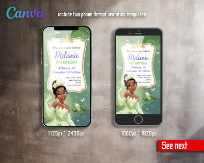 Tiana Frog Princess  customizable invitation template | Share or Print | girl | NZ645