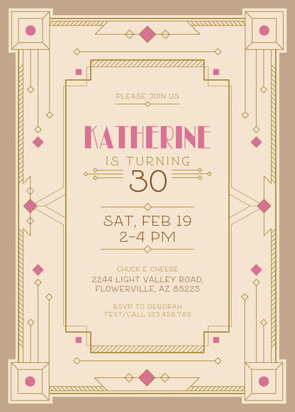 Great Gatsby customizable invite template | instant download | Share or Print | LN838