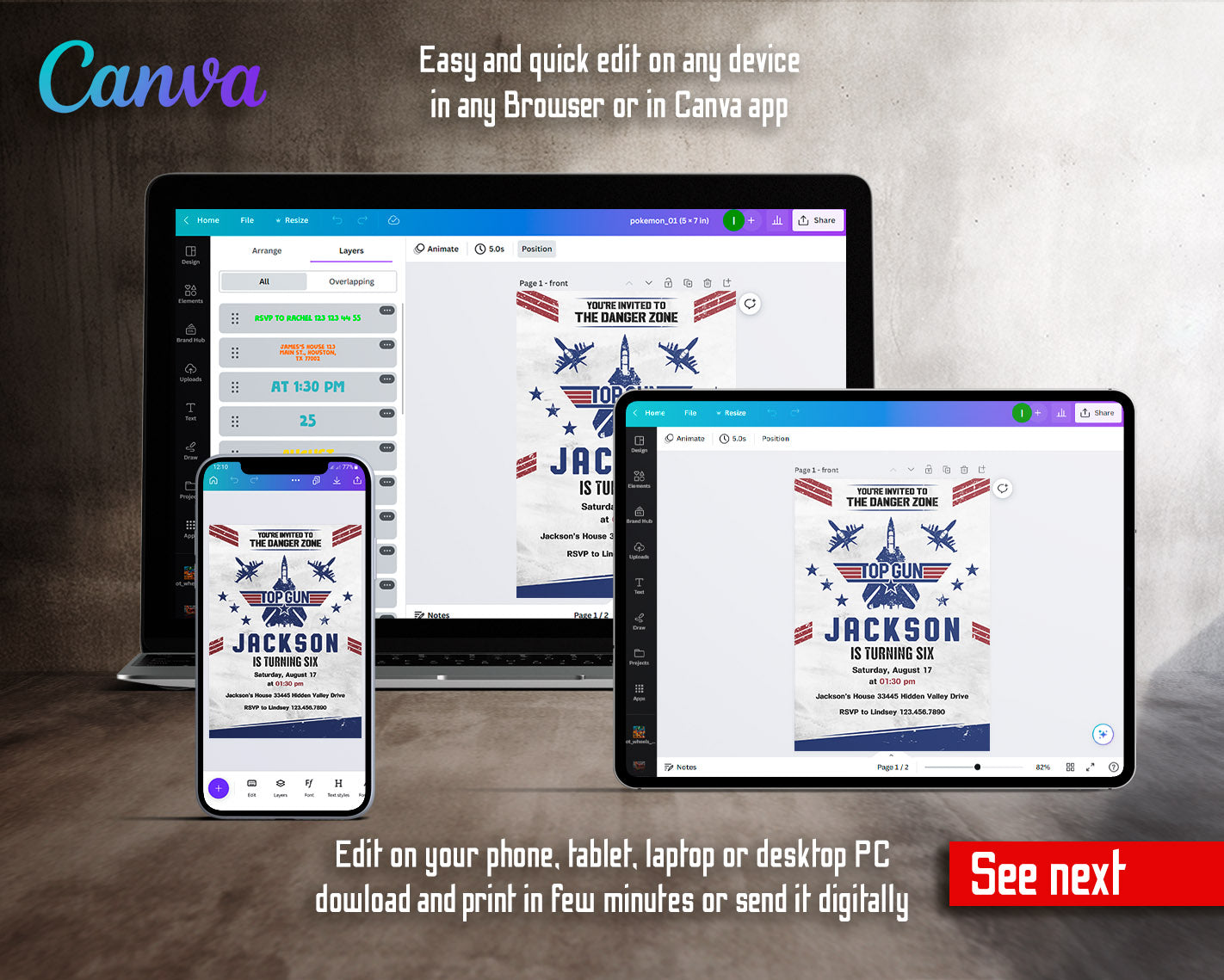 Top Gun Maverick Jet Fighter customizable invitation template | Share or Print | boy | LI534