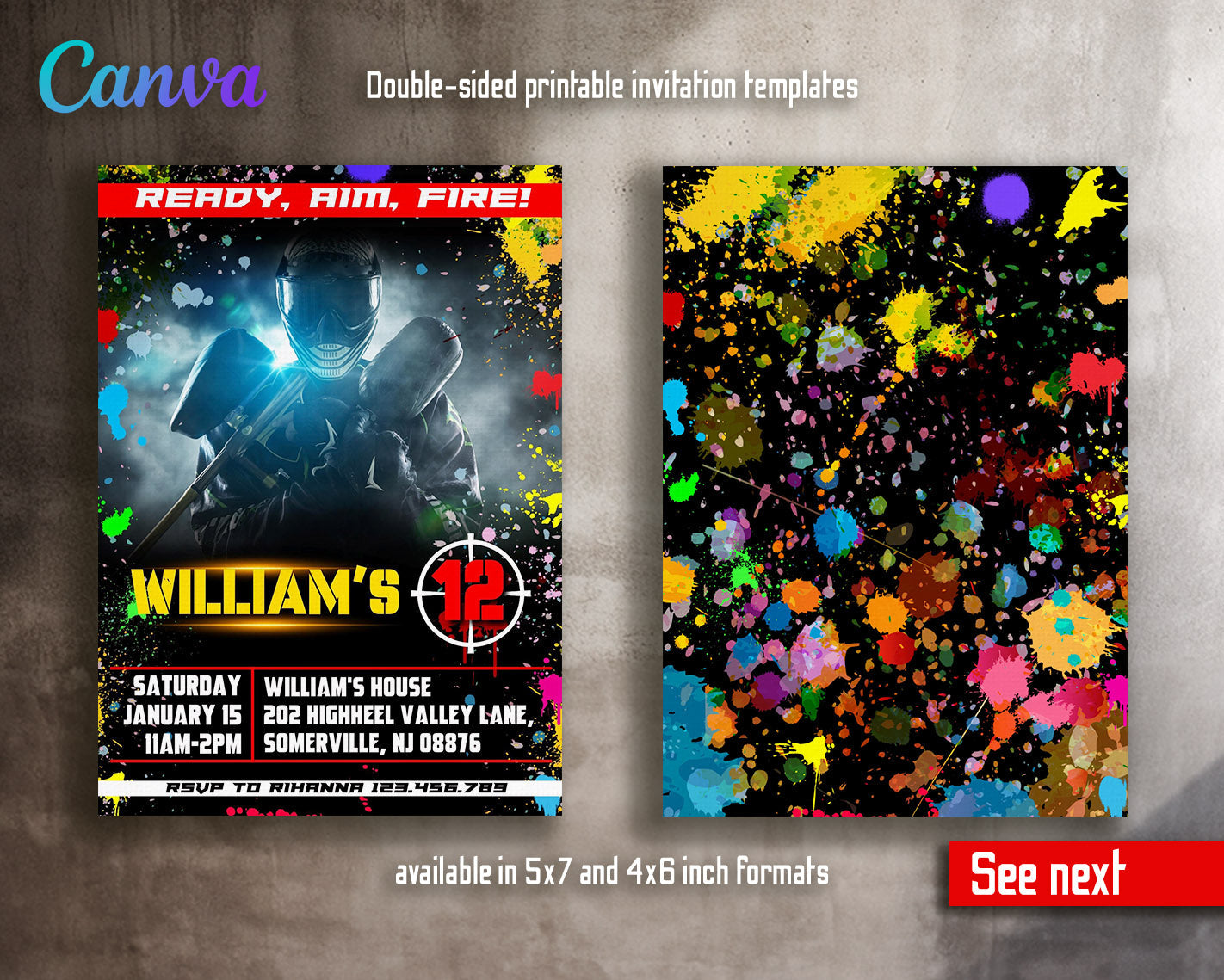 Paintball Airsoft battle customizable invitation template | Share or Print | boy | LC427