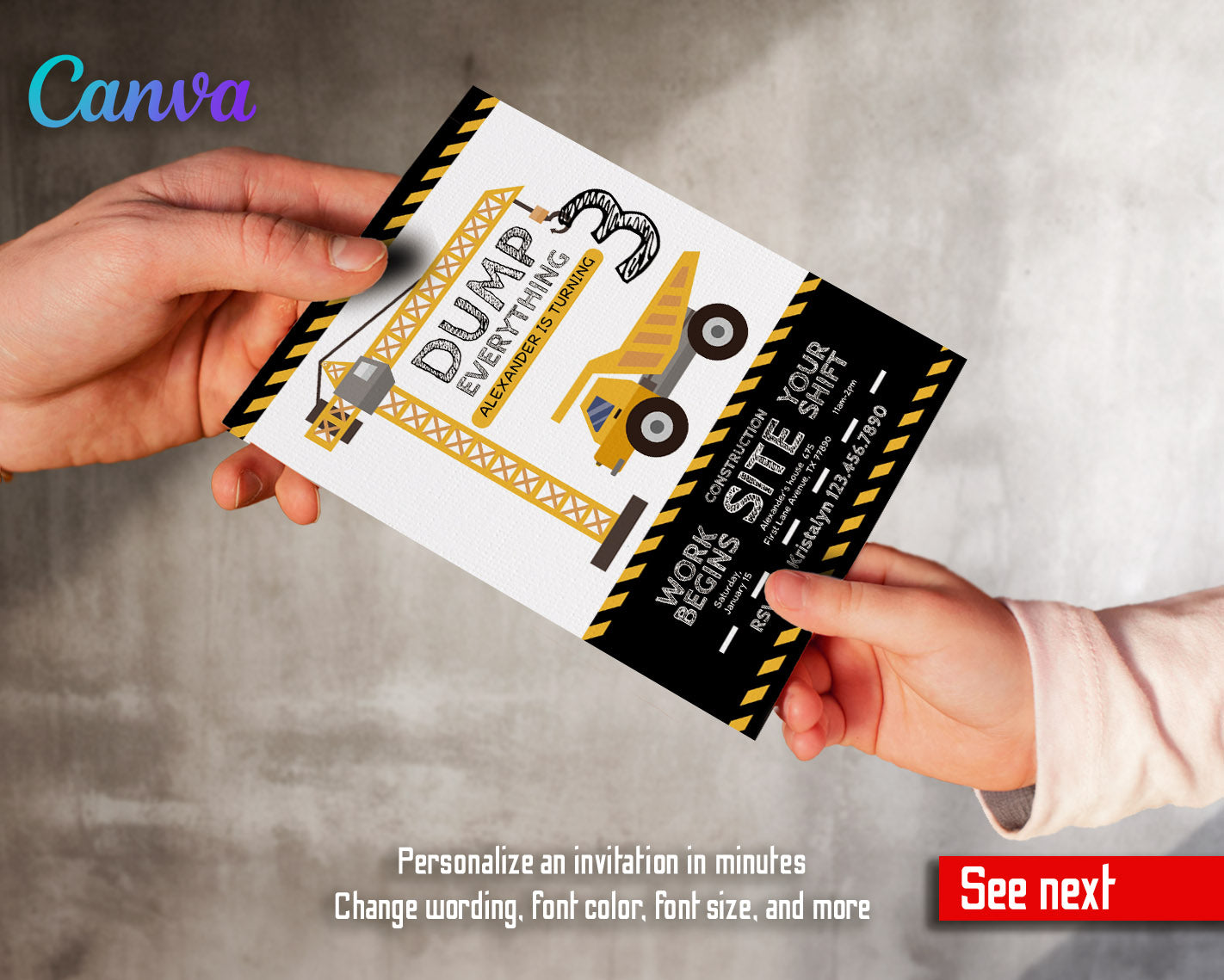 Dump Truck Construction customizable invitation template | Share or Print | boy | CZ150