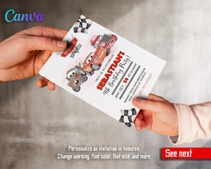 Cars Lightning Mcqueen Four customizable invitation template | Share or Print | boy | HR469