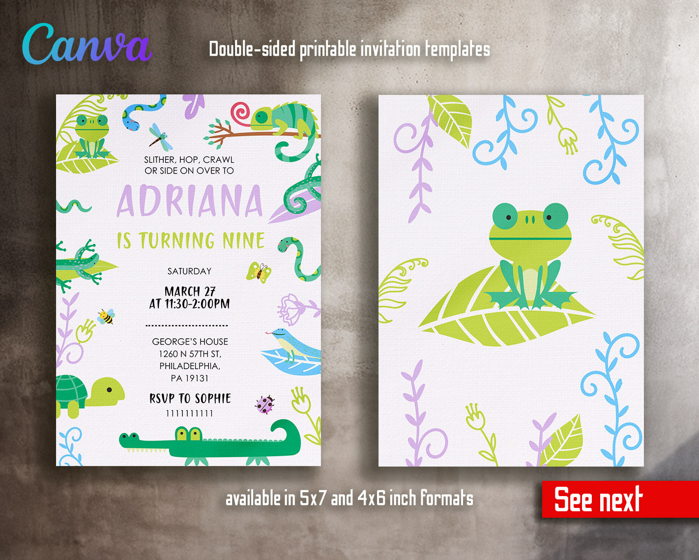 Reptile Lizard Snake customizable invitation template | Share or Print |  | PK767