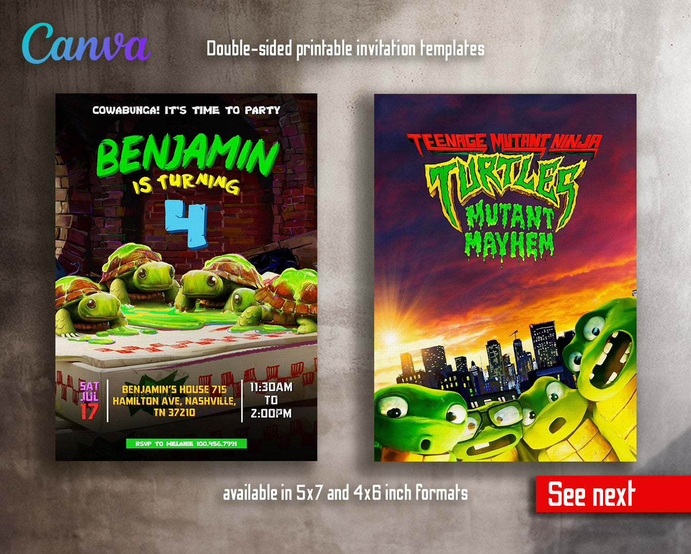 Teenage Mutant Ninja Turtles Mutant Mayhem customizable invitation template | Share or Print | boy | WX026