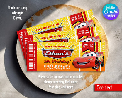 Cars Lightning McQueen customizable invitation template | Share or Print | boy | IA243