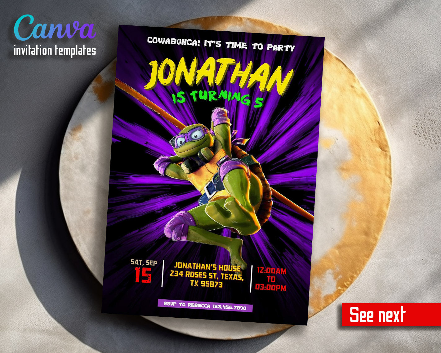 Teenage Mutant Ninja Turtles Mutant Mayhem customizable invitation template | Share or Print | boy | QH148