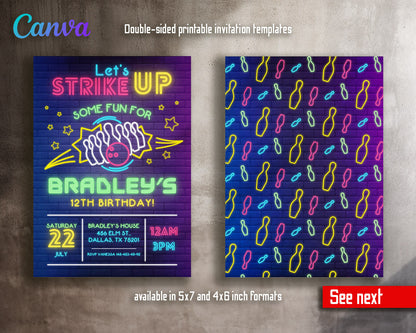 Bowling Strike Up customizable invitation template | Share or Print |  | CM614