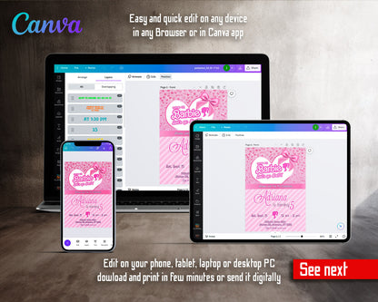 Barbie Pink  customizable invitation template | Share or Print | girl | IM355