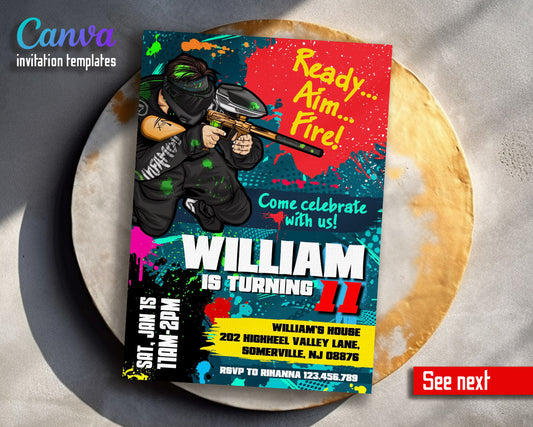 Paintball Airsoft battle customizable invitation template | Share or Print | boy | LJ074