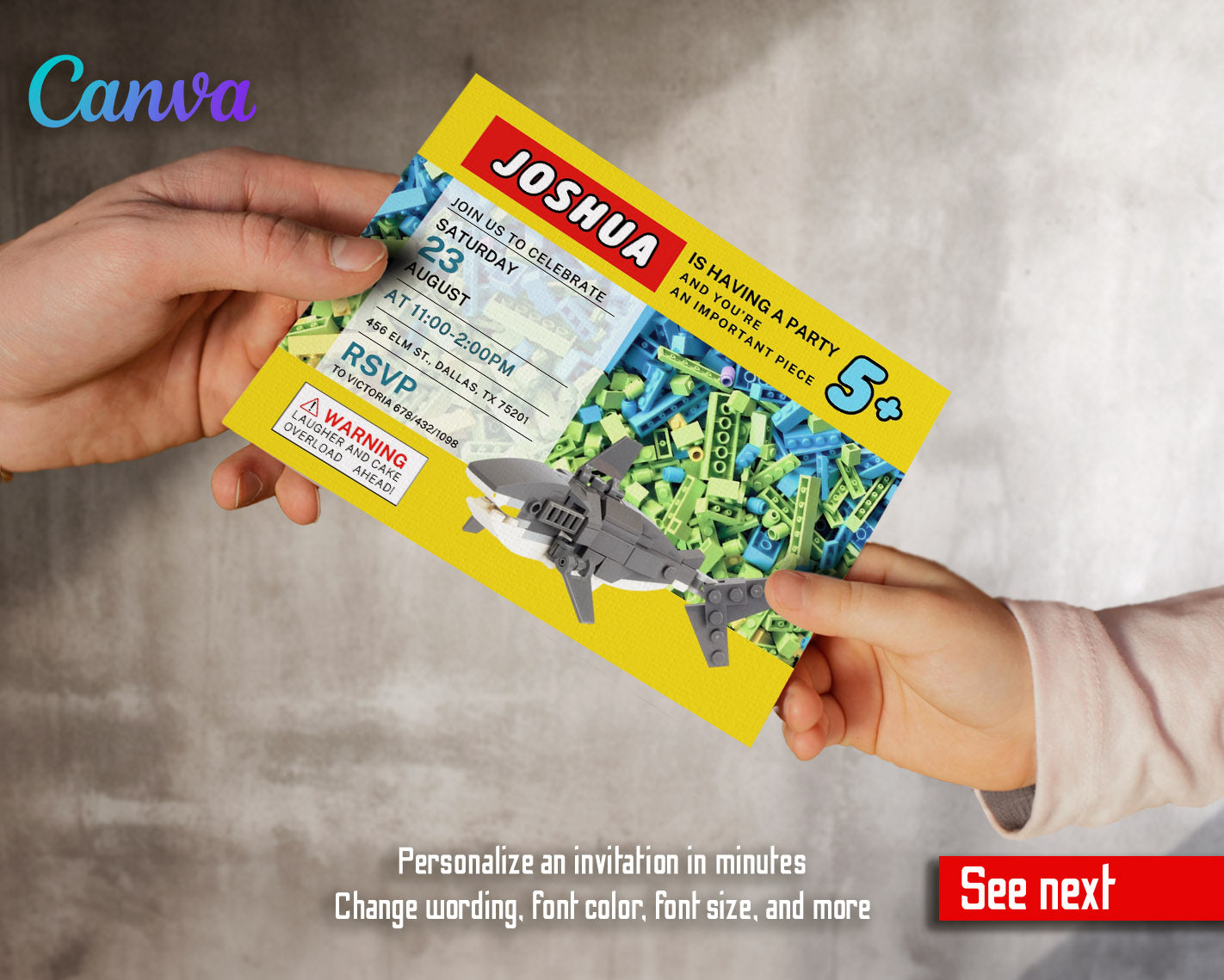 Lego Shark Jaws customizable invitation template | Share or Print |  | NM384