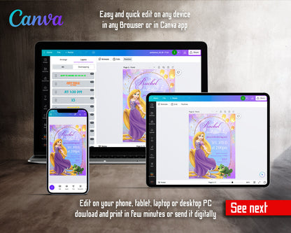 Rapunzel Princess Tangled customizable invitation template | Share or Print | girl | GN835