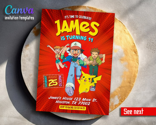 Pokemon Pikachu  customizable invitation template | Share or Print |  | EV193