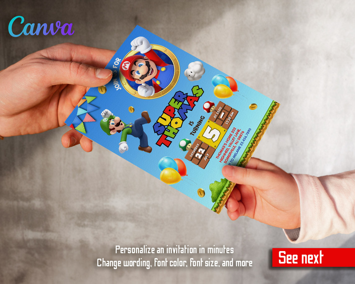Super Mario Bros  customizable invitation template | Share or Print |  | SH617
