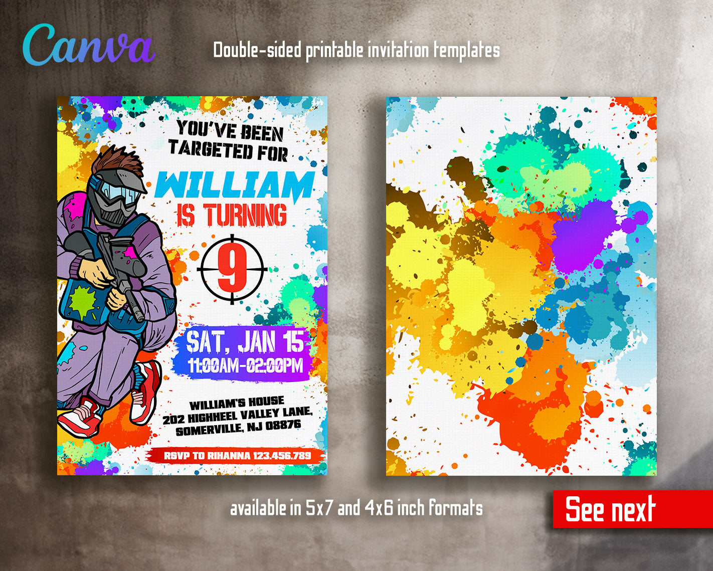 Paintball Airsoft battle customizable invitation template | Share or Print | boy | MH583