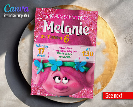 Trolls Poppy  customizable invitation template | Share or Print |  | TD714