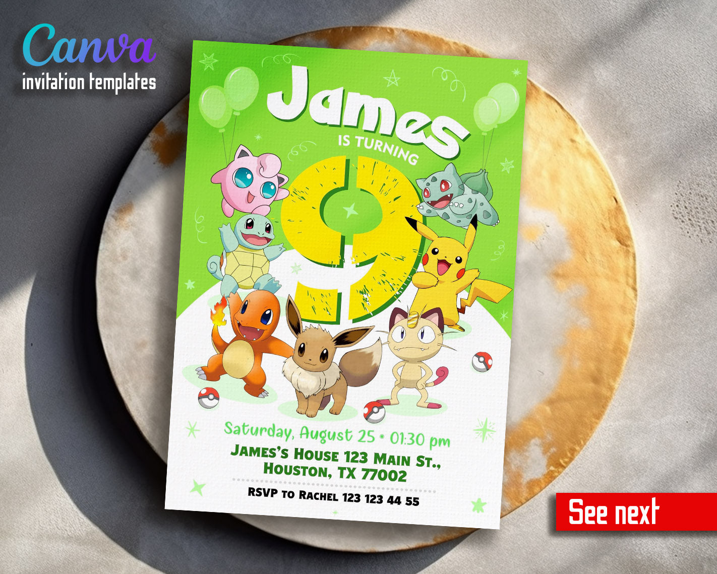 Pokemon Pikachu  customizable invitation template | Share or Print |  | YH628