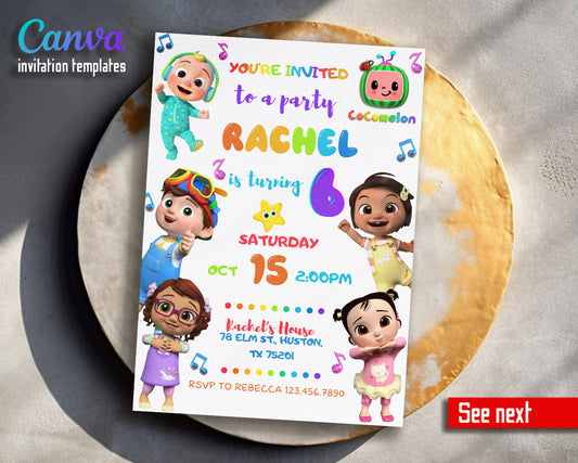 Cocomelon  customizable invitation template | Share or Print |  | AG075
