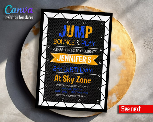 Trampoline Jump Party  customizable invitation template | Share or Print |  | OO581