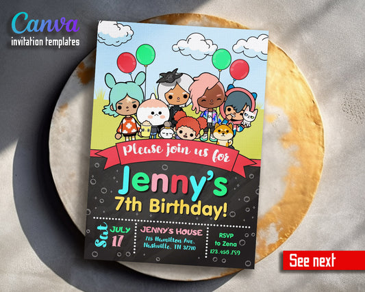 Toca Boca World Gamer customizable invitation template | Share or Print |  | DB334