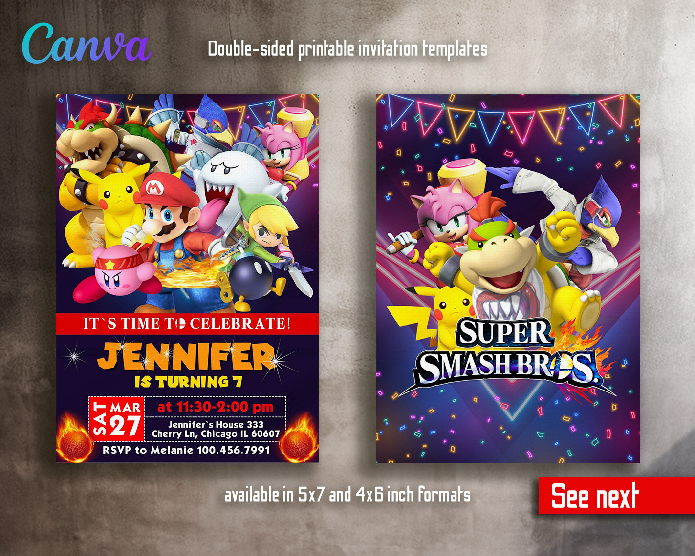 Super Smash Mario Bros customizable invitation template | Share or Print |  | BL652