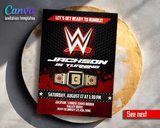Wrestling WWE WrestleMania  customizable invitation template | Share or Print | boy | HA090