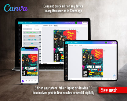 Paintball Airsoft battle customizable invitation template | Share or Print | boy | LJ074