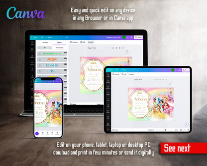 Disney Princess  customizable invitation template | Share or Print | girl | LQ214