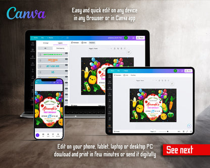 Hey Bear Sensory Dancing Fruits customizable invitation template | Share or Print |  | BF445