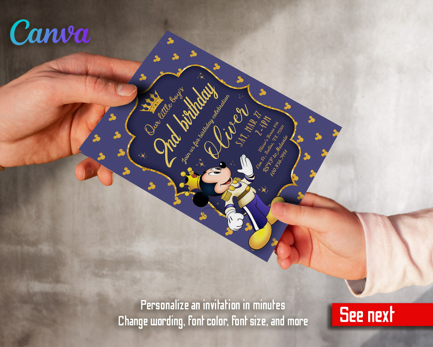Mickey Mouse 2nd Birthday customizable invitation template | Share or Print |  | PW071