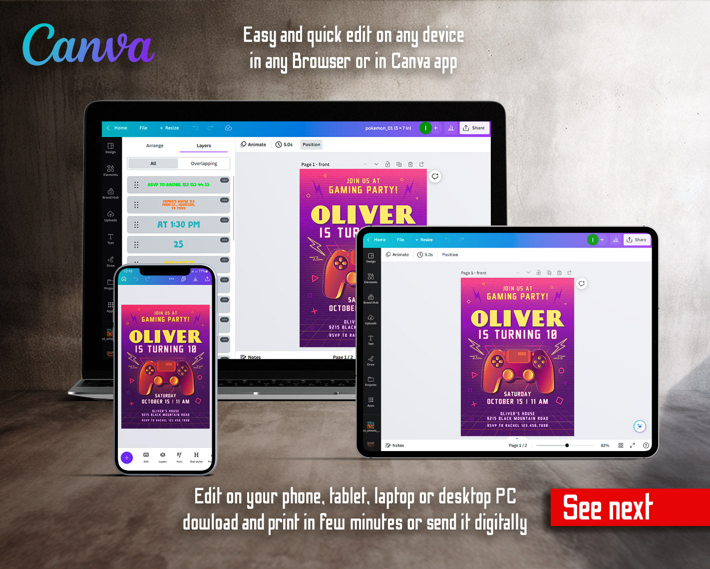 Gamer Party customizable invitation template | Share or Print | boy | FA741