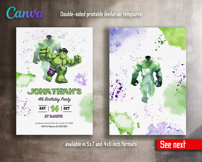 Hulk The Avengers Marvel Superhero customizable invitation template | Share or Print | boy | UT004
