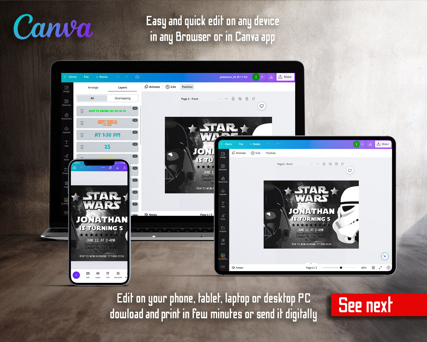 Star Wars Darth Vader  customizable invitation template | Share or Print | boy | GA267