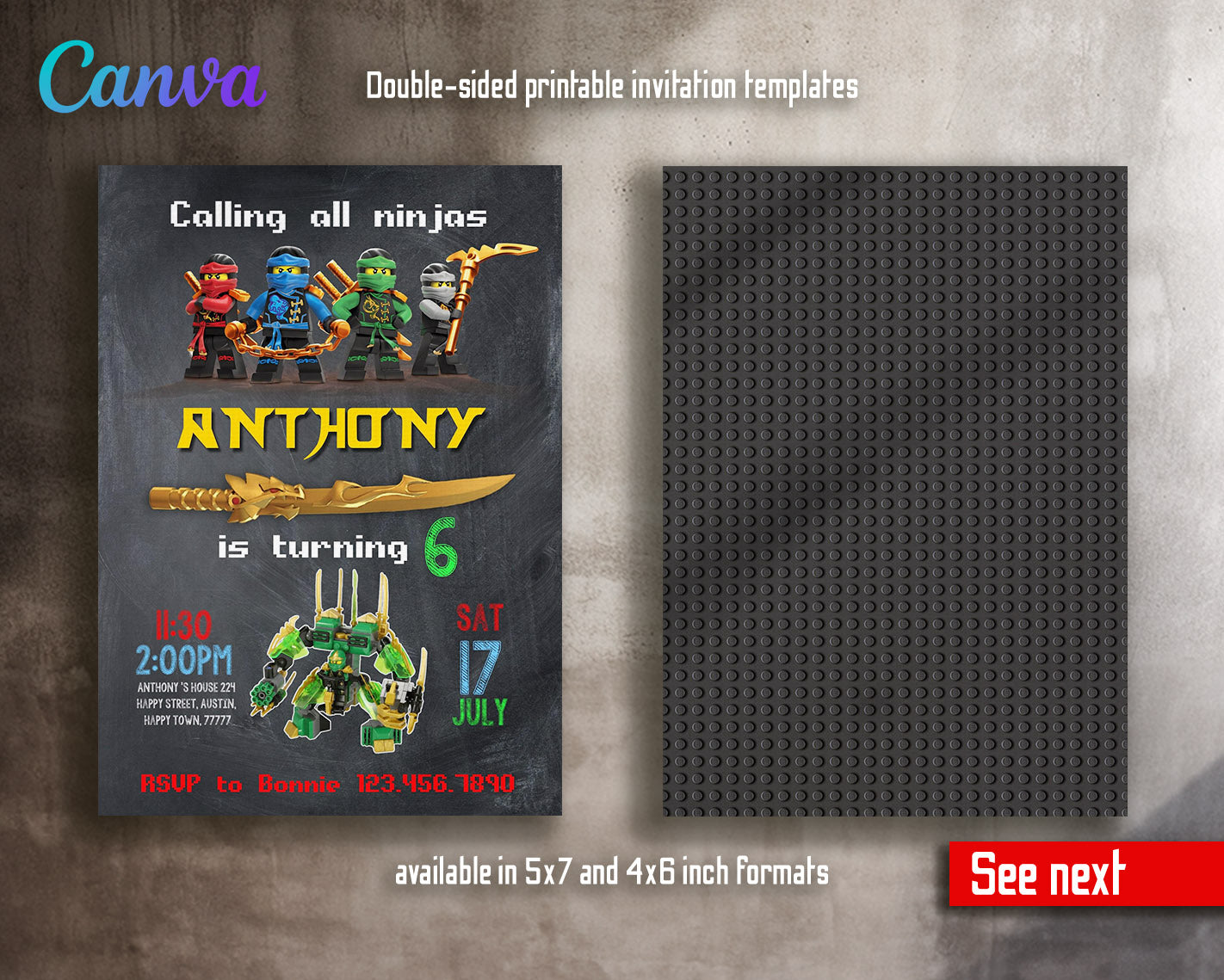 Ninjago Minifigures Lego customizable invitation template | Share or Print | | LP723