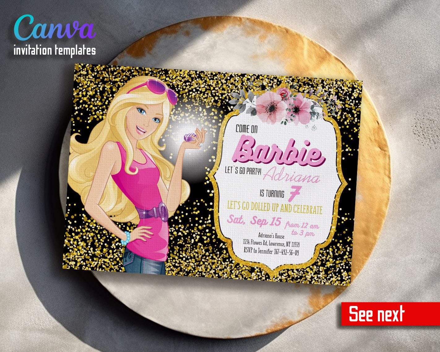 Barbie Pink  customizable invitation template | Share or Print | girl | AO481