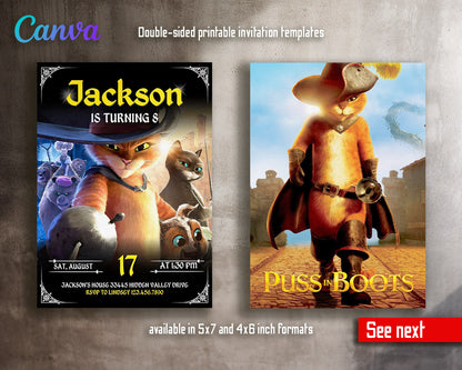 Puss in Boots Cat Shrek customizable invitation template | Share or Print |  | NV485