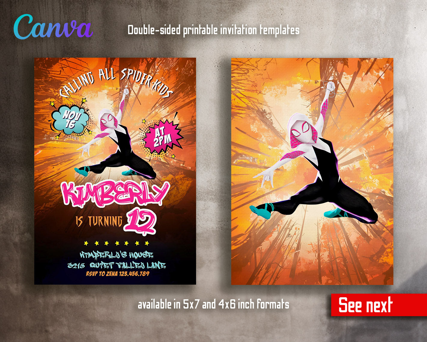 Spider Gwen Ghost Spidey  customizable invitation template | Share or Print | girl | JF149